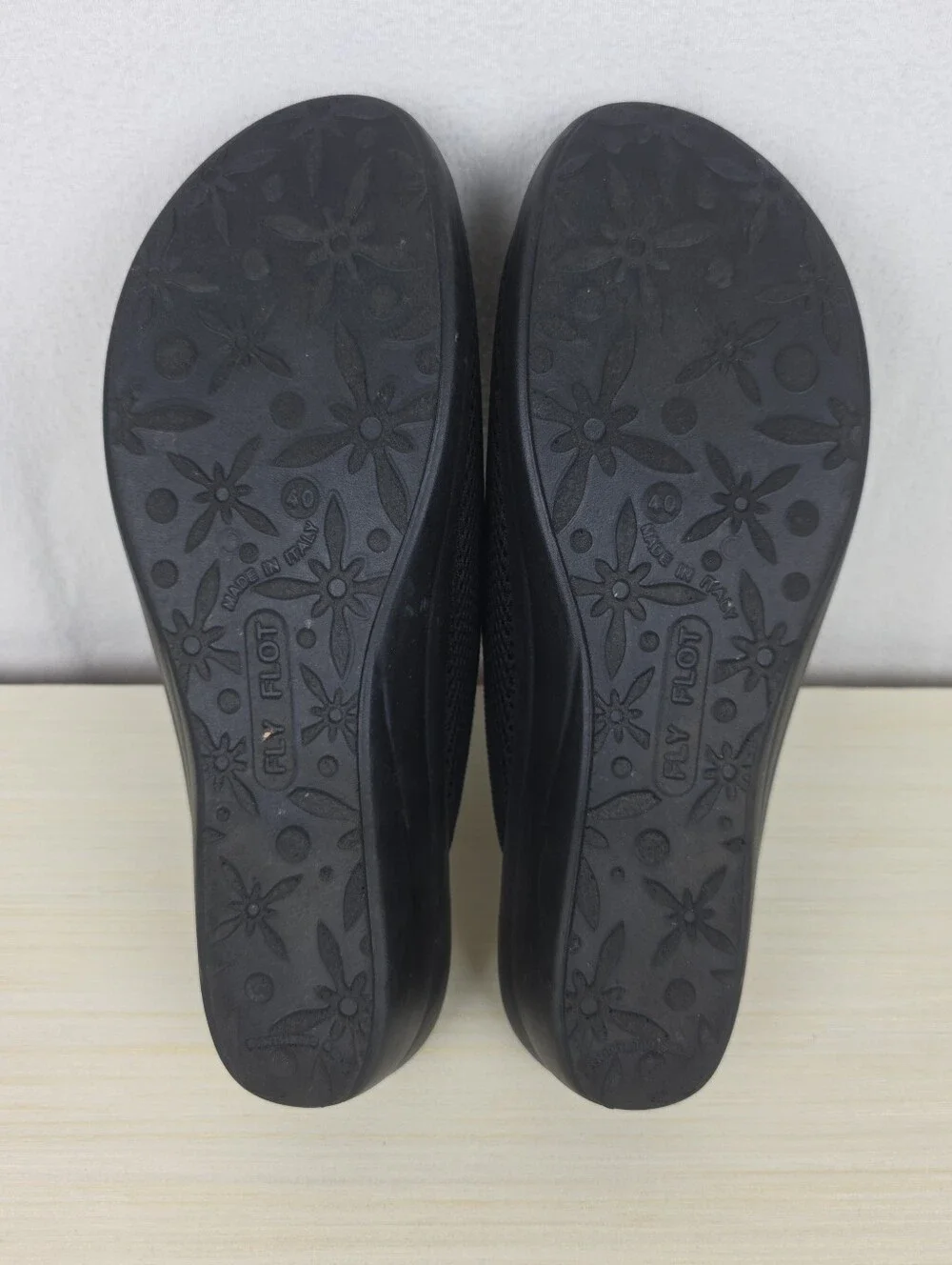 Fly Flot Made In Italy Womens 40 US 9 Slip-on Mesh Wedge Mule Clog Shoes Black